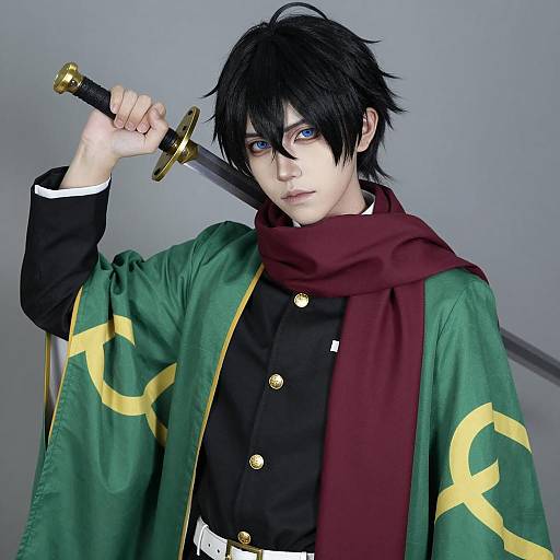 Serious Male Cosplayer in School Uniform