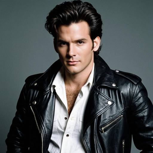 80s Style Man in Leather Jacket