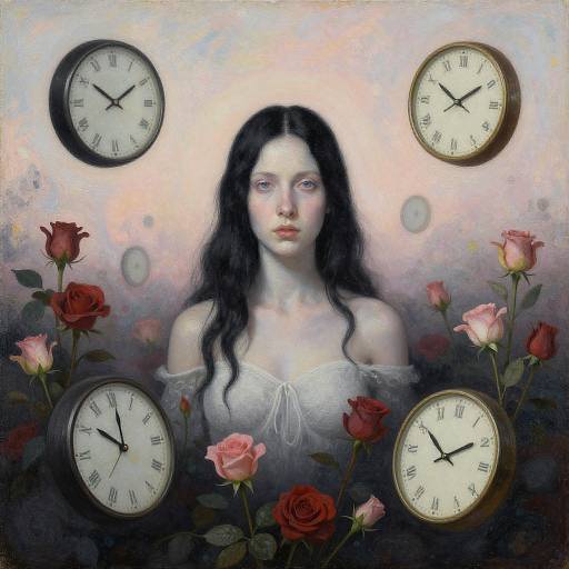 Surreal Woman with Floating Clocks