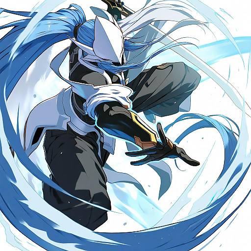 Illustration of Hakumen, blazblue in the style of Tanaka ryou