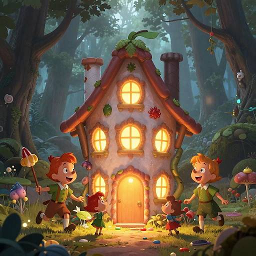 Hansel and Gretel Candy House Cartoon