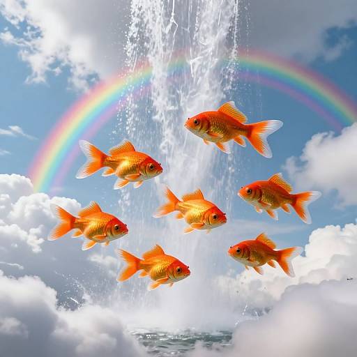 Surreal Orange Fish Leaping Upward