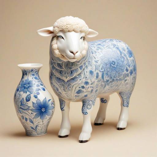 Delicate Floral Porcelain Sheep Art