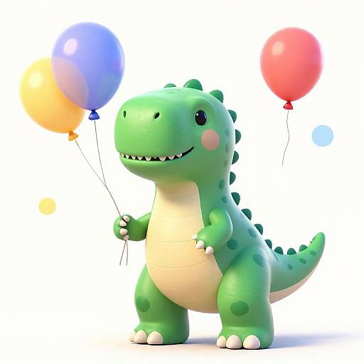Cute Cartoon Dinosaur with Balloons