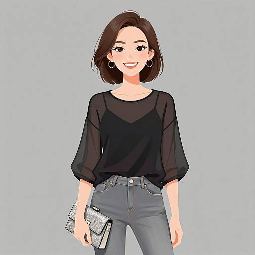 Smiling Woman in Casual Chic Outfit