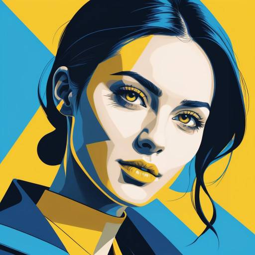 Stylized Portrait of Woman in Blue and Yellow