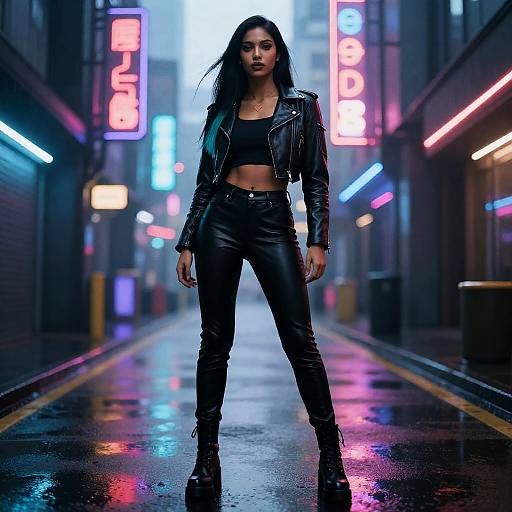 Woman in Cyberpunk Neon Alley
