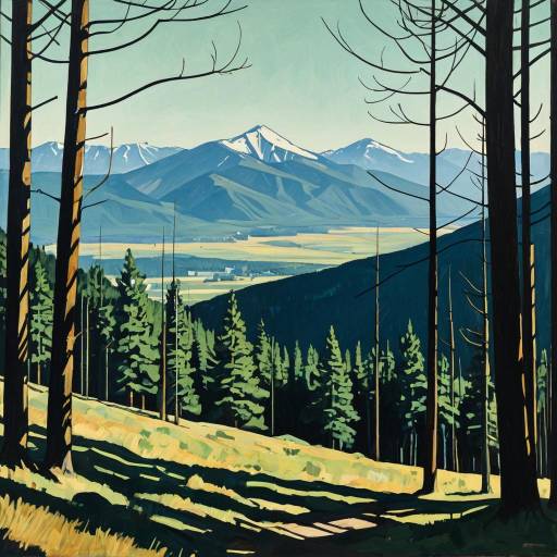 Cyberpunk Forest with Mountain Shadows