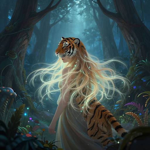 Ethereal Woman with Bioluminescent Hair