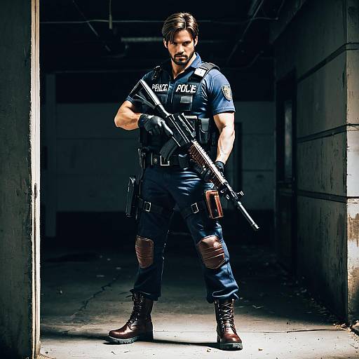 Armed Police Officer in Tactical Gear