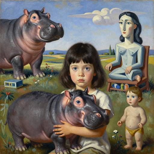 Dreamlike Portrait: Child With Albino Hippo