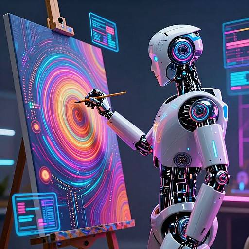 Cyberpunk AI Artist Creating Neon Masterpiece