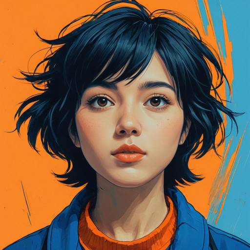 Anime-Inspired Portrait of Young Woman with Tousled Black Hair