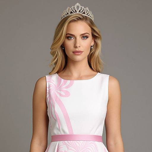 Blonde Woman in Pink and White Dress