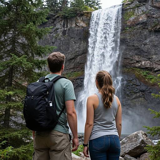 Hikers Gazing at Minnesota Waterfall