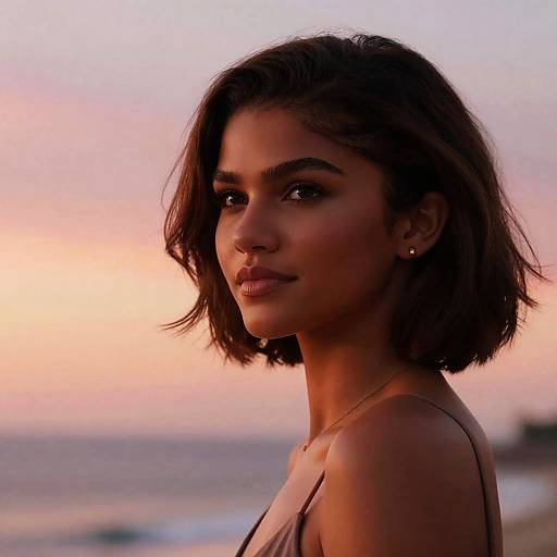 Realistic Zendaya Portrait at Sunset