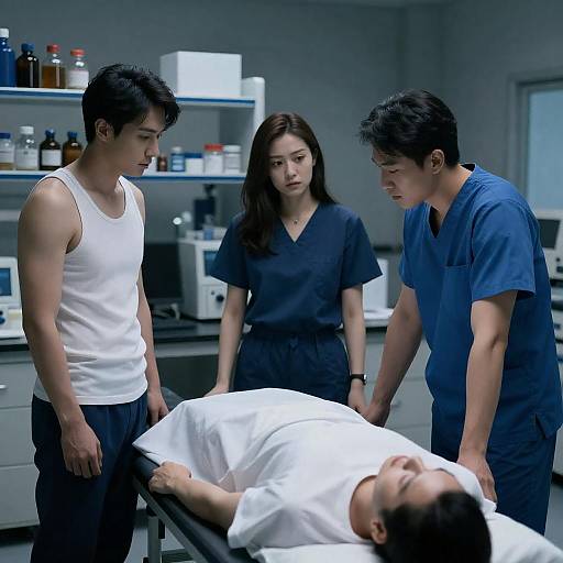 Dimly Lit Lab: Tense Medical Scene