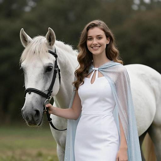 Woman in Sparkling Cape Beside Horse