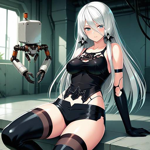 Illustration of A2 (nier:automata), nier (series) in the style of Cygnus (cygnus7)