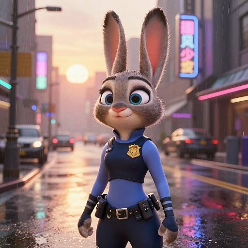 Hyper-Realistic Judy Hopps in Cyberpunk Setting