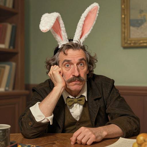 Bored Middle-aged Man with Rabbit Ears