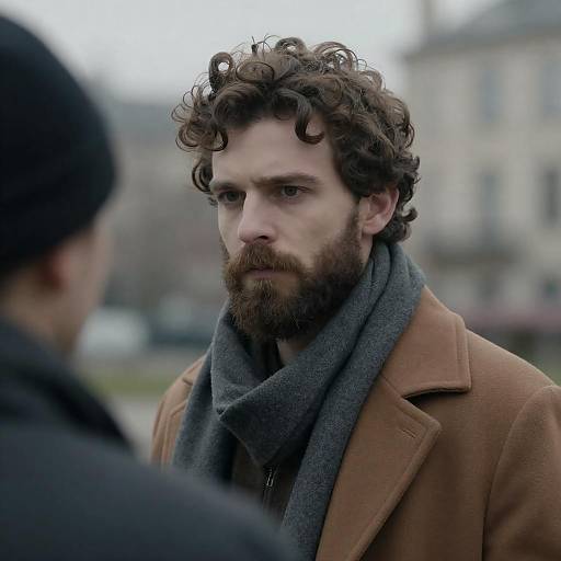 Intense Bearded Man in Urban Setting