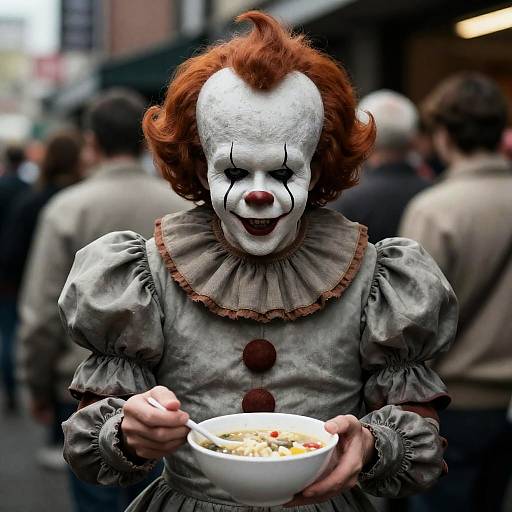 Old Demented Pennywise Queuing Soup