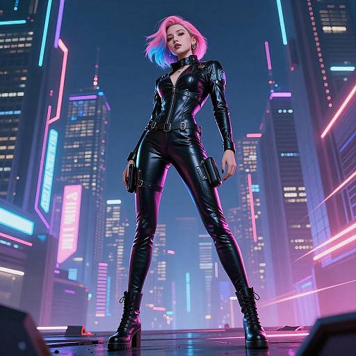 Futuristic Cyberpunk Woman in Neon City