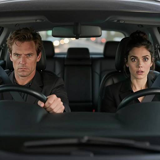 Intense Moment in a Black Car