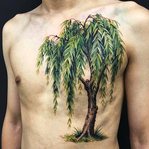 Realistic Weeping Willow Side Tattoo