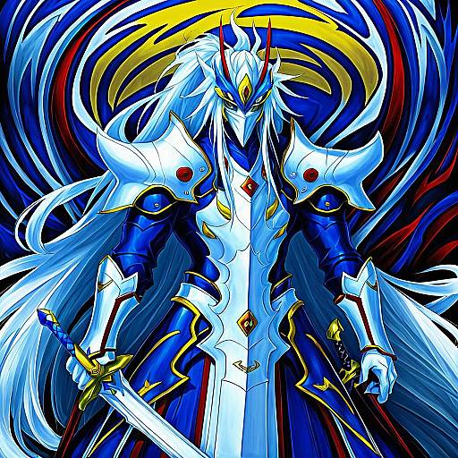 Illustration of Hakumen, blazblue in the style of Atdan