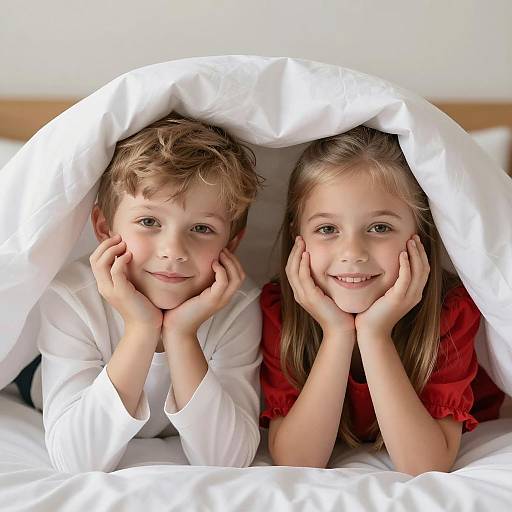 Joyful Children Under a White Sheet