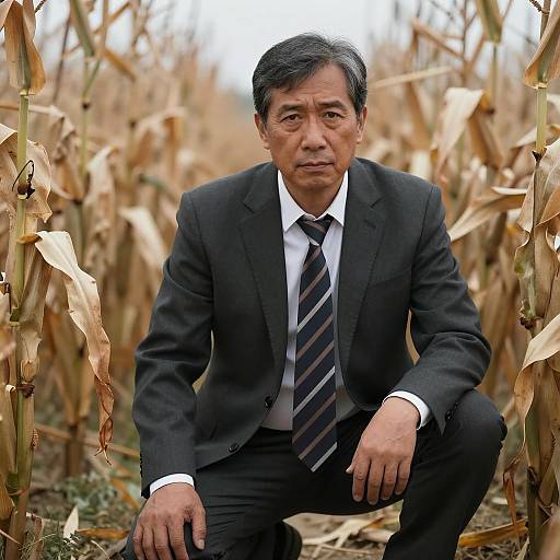 Serious Man in Cornfield Landscape