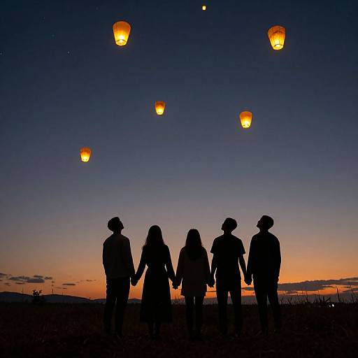 Lanterns and Silhouettes Under Starlit Sky