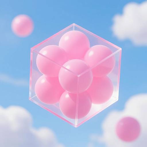 Dreamlike Acrylic Cubes with Pink Spheres