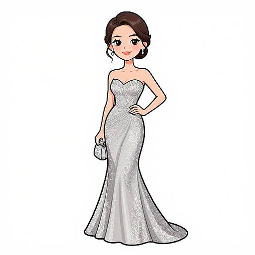 Elegant Woman in Silver Evening Gown