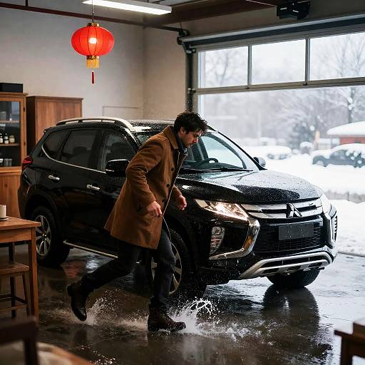 Dynamic Garage Scene with Mitsubishi SUV