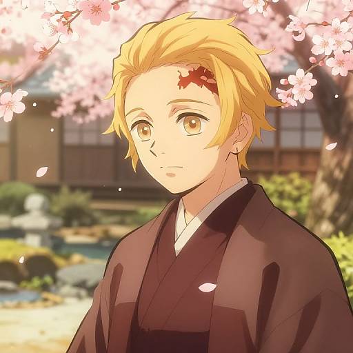 Blonde Demon Slayer in Serene Garden