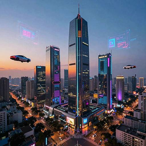 Futuristic Cyberpunk Cityscape at Dusk