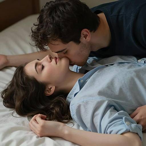 Intimate Moment: A Kiss in Dim Light