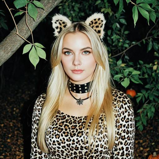 Blonde Woman in Leopard Halloween Costume