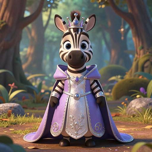 Cute Anthropomorphic Zebra Princess in Lavender Dress