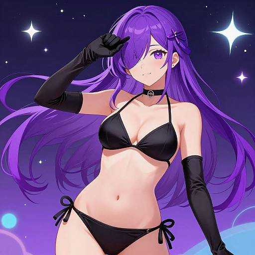 Anime Girl with Neon Starry Background