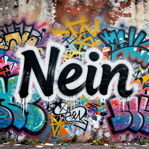 Colorful graffiti wall with large, bold black 