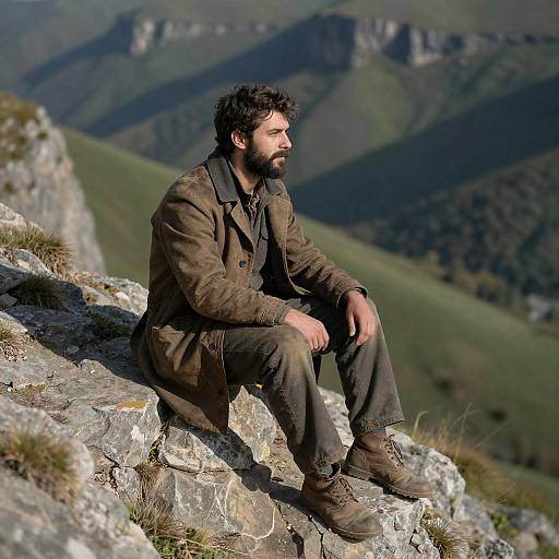 Rugged Man on Rocky Mountain Ledge