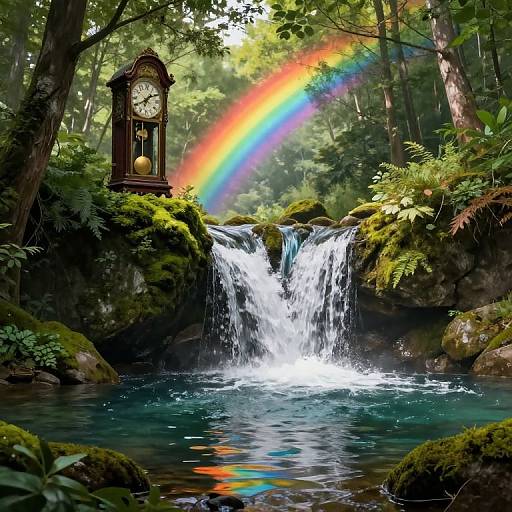 Surreal Waterfall with Vintage Clock