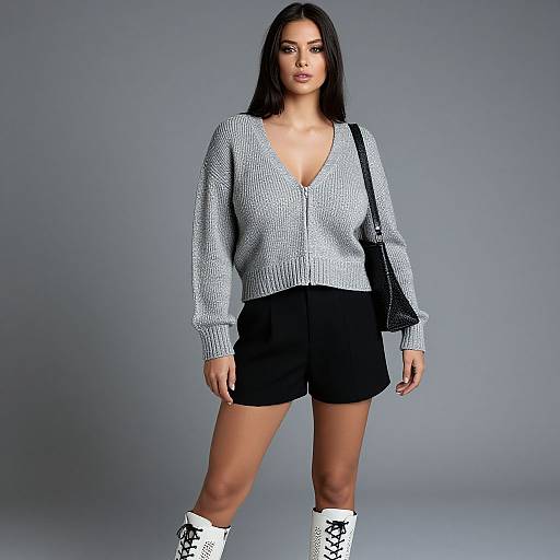 Casual Chic Woman in Gray Cardigan