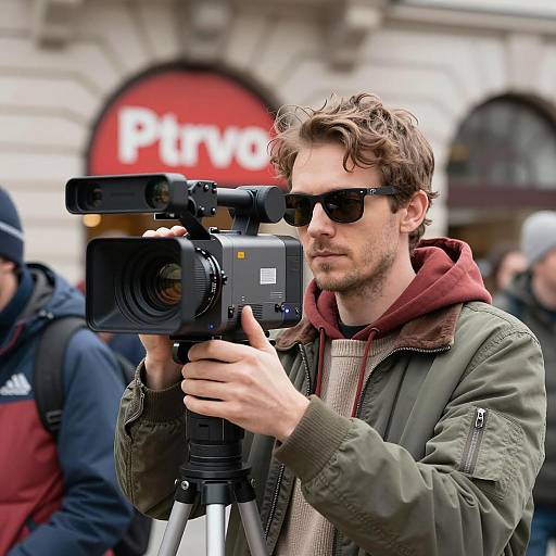 Candid Scene with a Filmmaker in Action