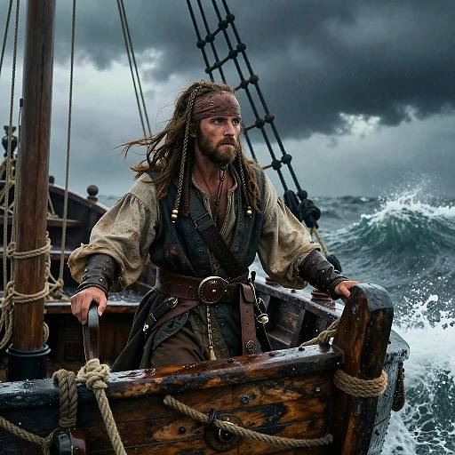 Ancient Sea Captain in Storm