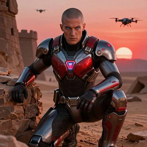 Sci-Fi Warrior in Desert Wasteland